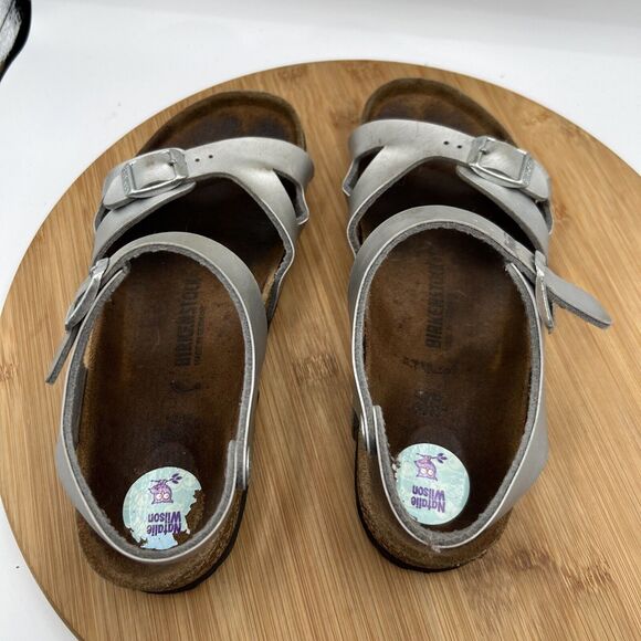 Birkenstock Rio Youth Size 3 Silver Cork Footbed Strap Open Toe Sandal Shoes - Picture 5 of 8